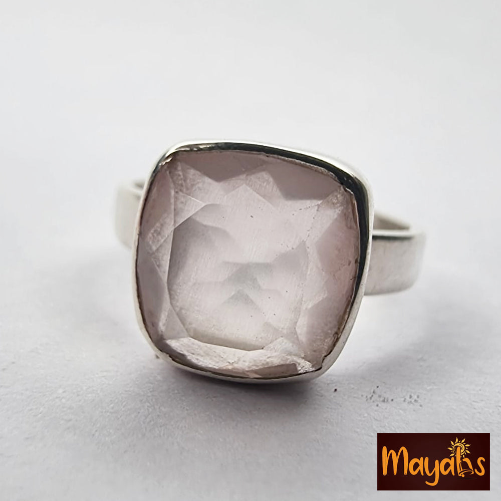 Pure Silver Ring with Rose Quartz Crystal