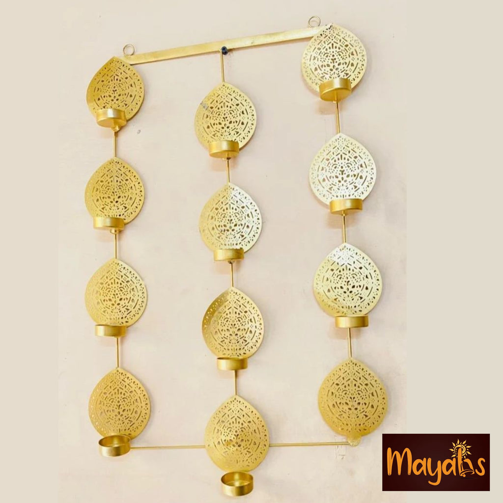 Golden Decorative Metal Diya Tea lite Wall Mount