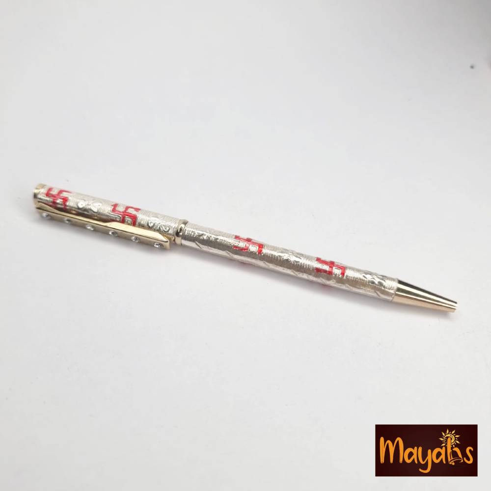 Auspicious Silver Pen with Swastika Charm