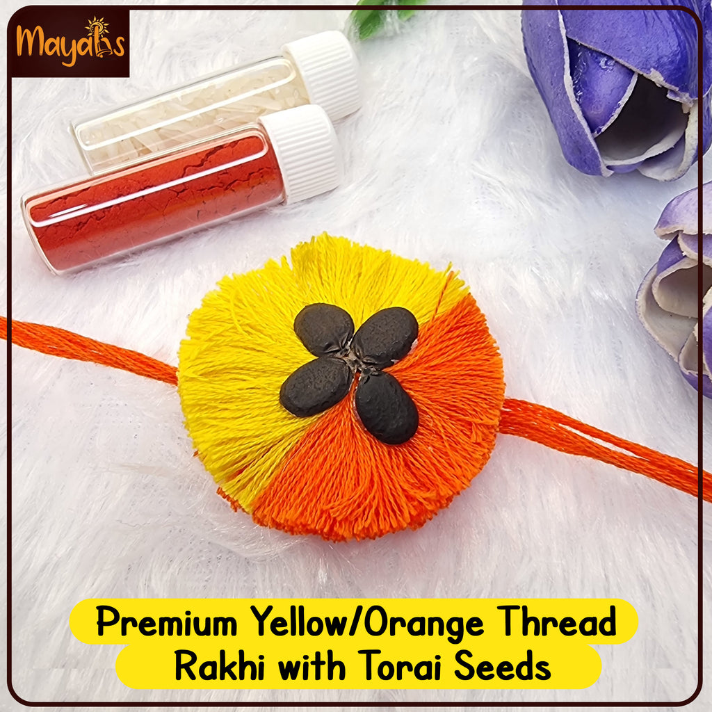 Premium Yellow/Orange Thread Rakhi with Torai Seeds