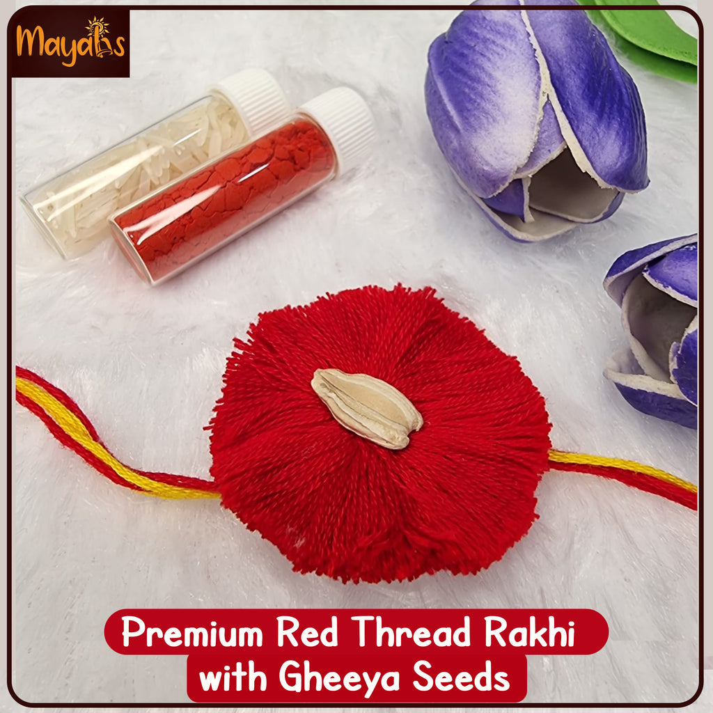 Premium Red Thread Rakhi with Gheeya Seeds