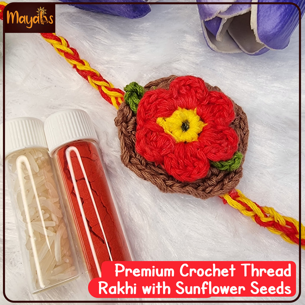 Premium Red Crochet Rakhi with Sunflower Seeds